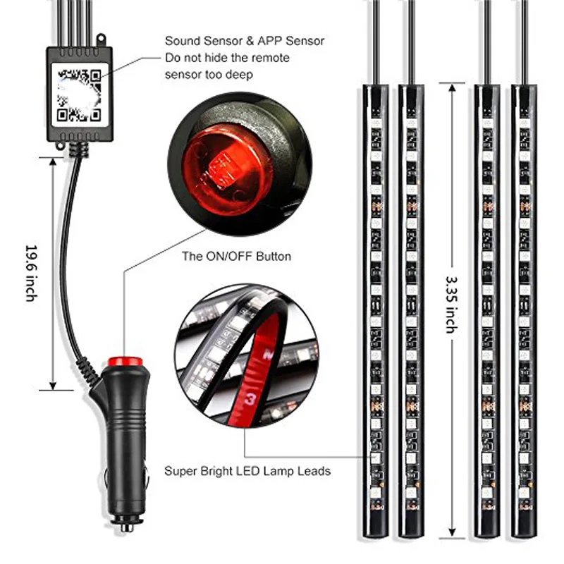 Ambient Light Car Led Neon Floor Foot Light APP Cigarette Lighter RGB Auto Interior Decorative Atmosphere Lights 12V Universal