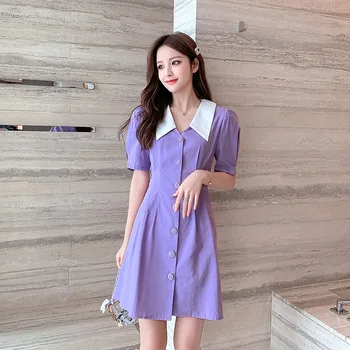 

2020 nian Summer New Style Solid Color French Vintage Platycodon Grandiflorum Skirt Fashion Sweet Waist Hugging Taro Purple Dres