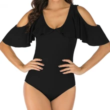 Женский гардероб сексуальное с открытыми плечами купальники сплошной цвет спинки гофрированный цельный купальник