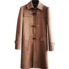 Замшевые мужские тренчи, мужские пальто средней длины с роговыми пряжками, Мужская одежда, приталенное пальто с длинным рукавом, новые дизайнерские Большие размеры