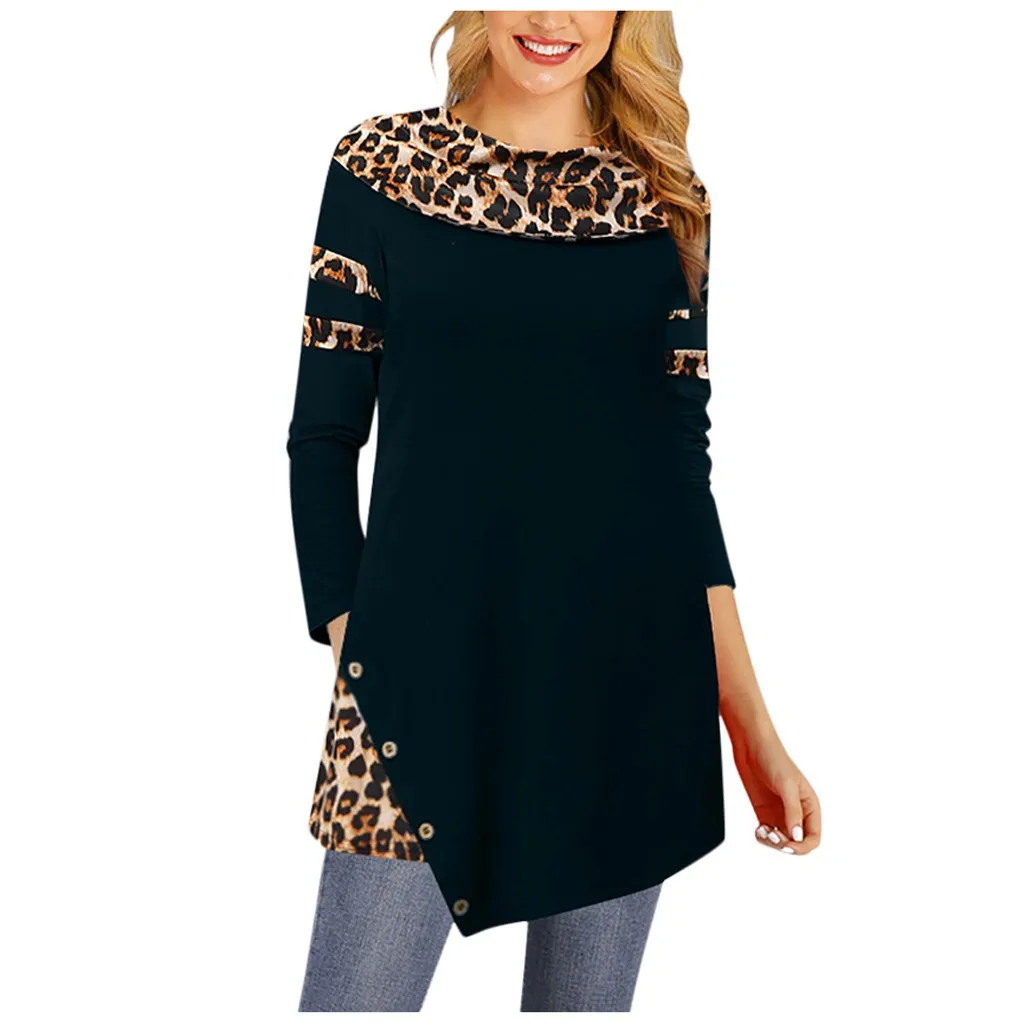 Womail Fashion женские блузки модные теплые Леопардовый пуловер с круглым вырезом в форме крыльев летучей мыши, свободная женская рубашка женская блуза с длинным рукавом