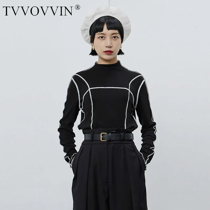 TVVOVVIN, хит, цветная, облегающая футболка, женская мода, новинка, осенняя водолазка, пуловер, элегантный, пэчворк, миноритарный стиль, футболка L508