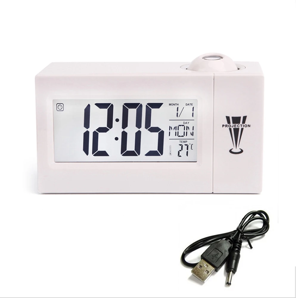 Проекционный будильник потолочный дисплей Повтор Настольные часы термометр температуры USB цифровые ЖК часы время проекции - Цвет: white Projection