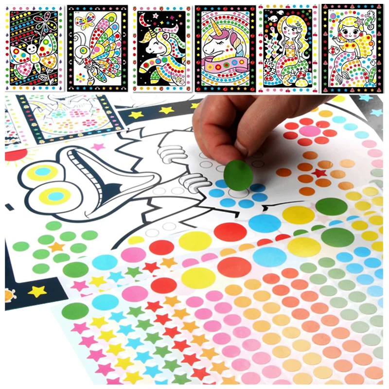 

DIY Mosaic Dot Cartoon Stickers for Kids Concentration Patience Coordination Training Montessori Learning Education Toys Gifts