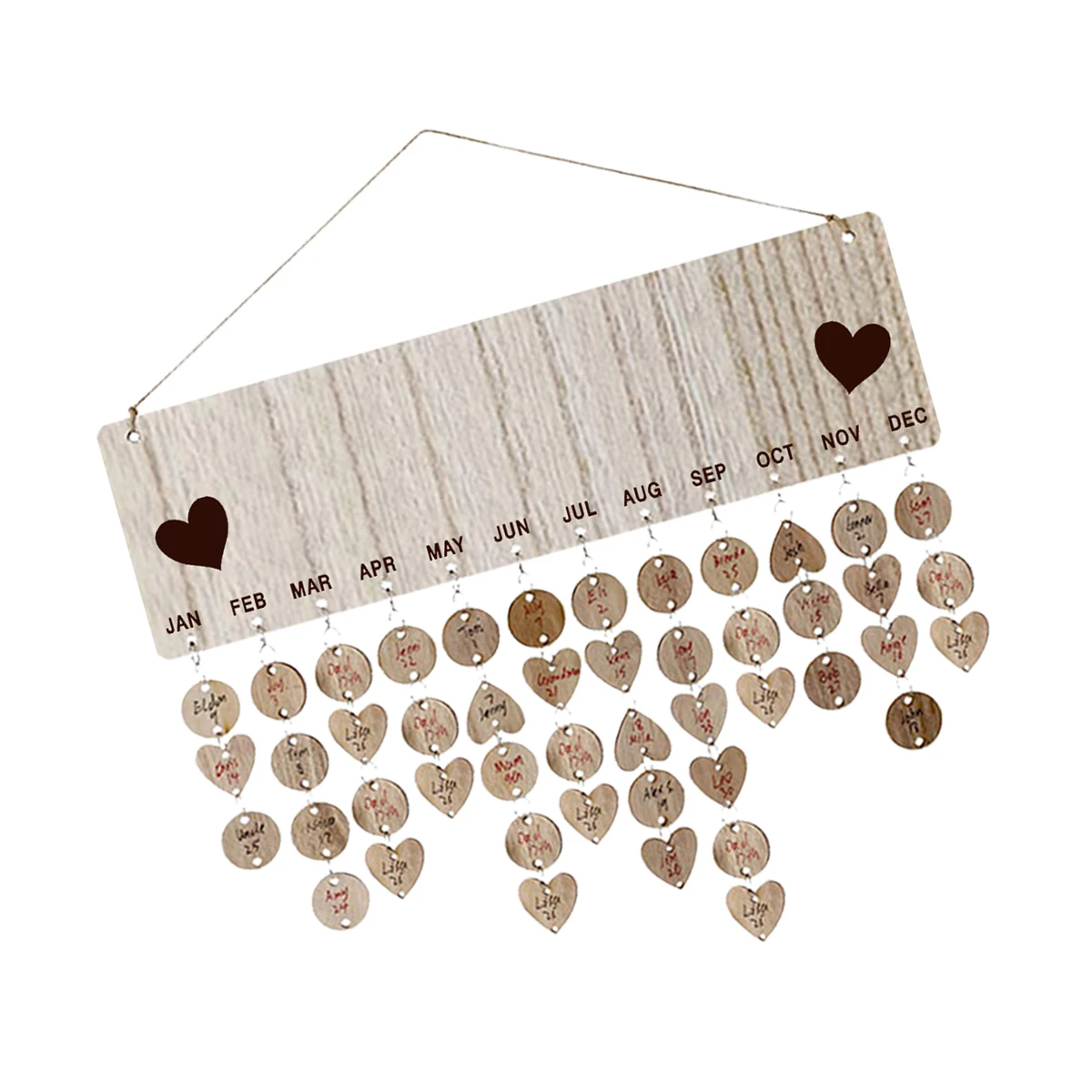 Reminder Birthday Calendar Board Wooden Plaque Wall Hanging Heartslice Discs Tag Family Decor