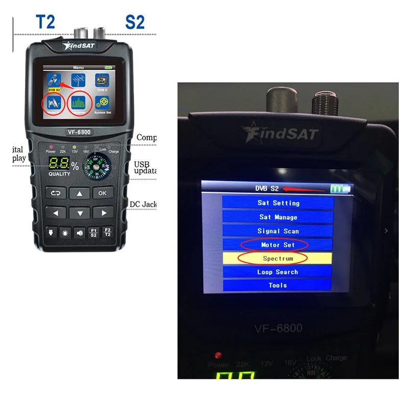 VF-6800 спутниковый Finder Meter Dvb-T2/DVB S2/DVB C Combo Sat Finder Dvb T2 приемник спутниковый Satfinder US Plug