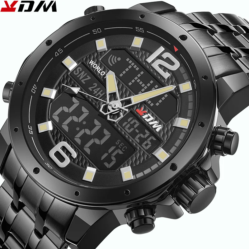 

Kol Saati Watch Men Dual Display reloj hombre Quartz Digital Relogio Masculino Stainless Steel Band Alloy Sports Montre Homme
