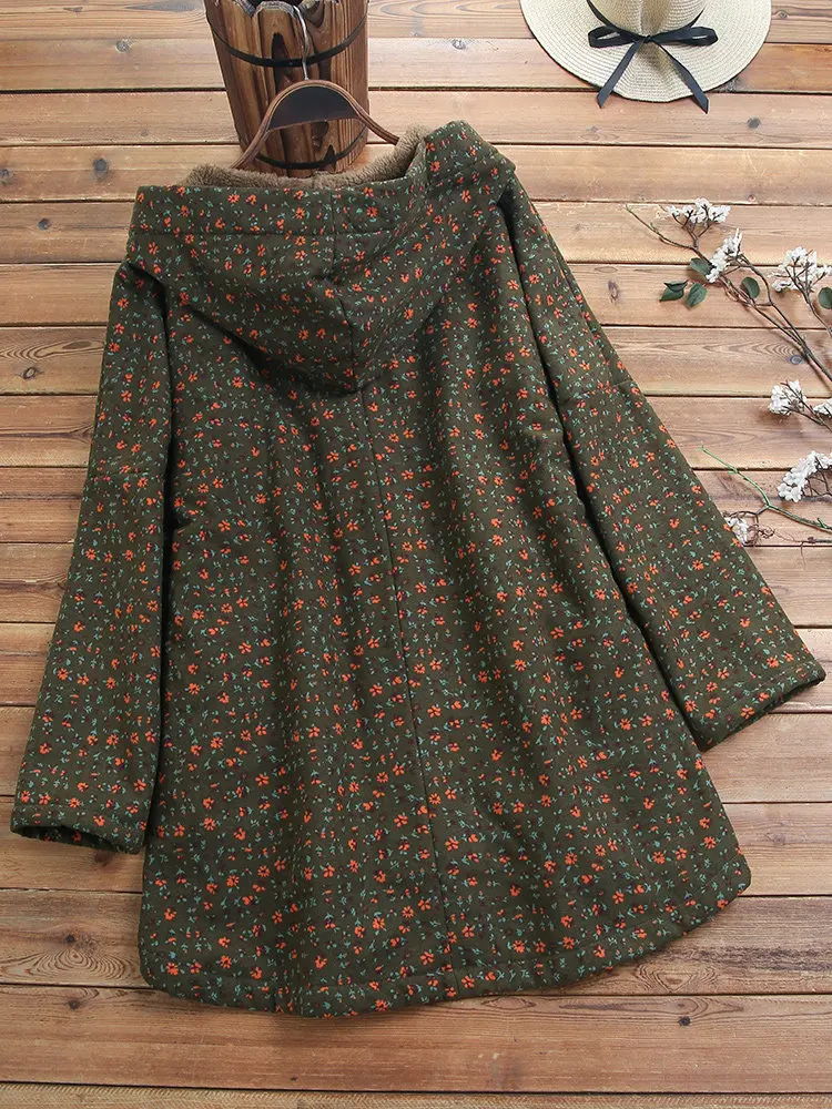 discount Female Fashion Hooded Jacket Winter Women's Printing Plus Velvet Warm Outer Wear Pockets Large Size