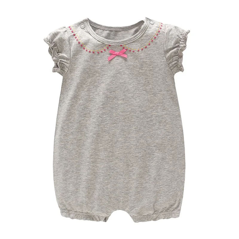 

Picturesque Childhood Sweet Cute Baby Bodysuit Newborn Girls Pure Cotton Gray Bowknot Clothes Contracted Casual Infant Costume