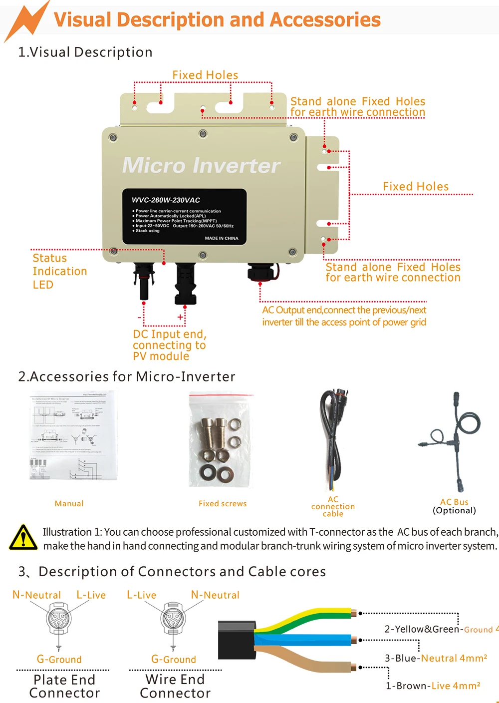 35 см кабель переменного тока для WVC-300 Micro Солнечный Grid-Tie инвертор