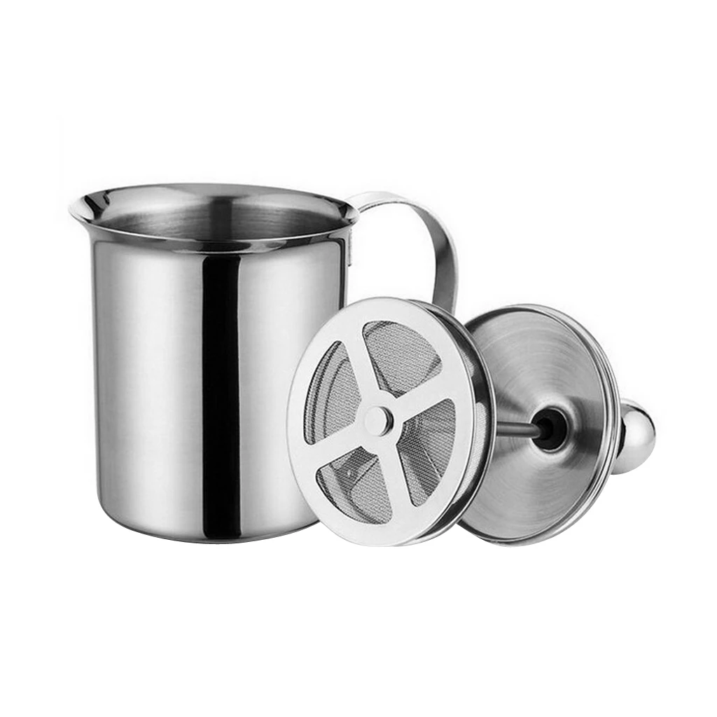 Manual Milk Frother Coffee Tea Cappuccino Maker Double Mesh Creamer Foam Coffee Maker, 400ML