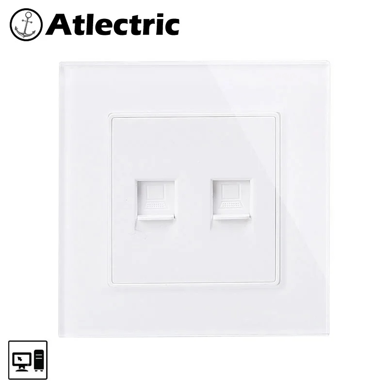Atlectric Rj45 ТВ Интернет интерфейс данных настенная розетка Роскошная стеклянная панель выход телевидение компьютерный разъем розетки,socket