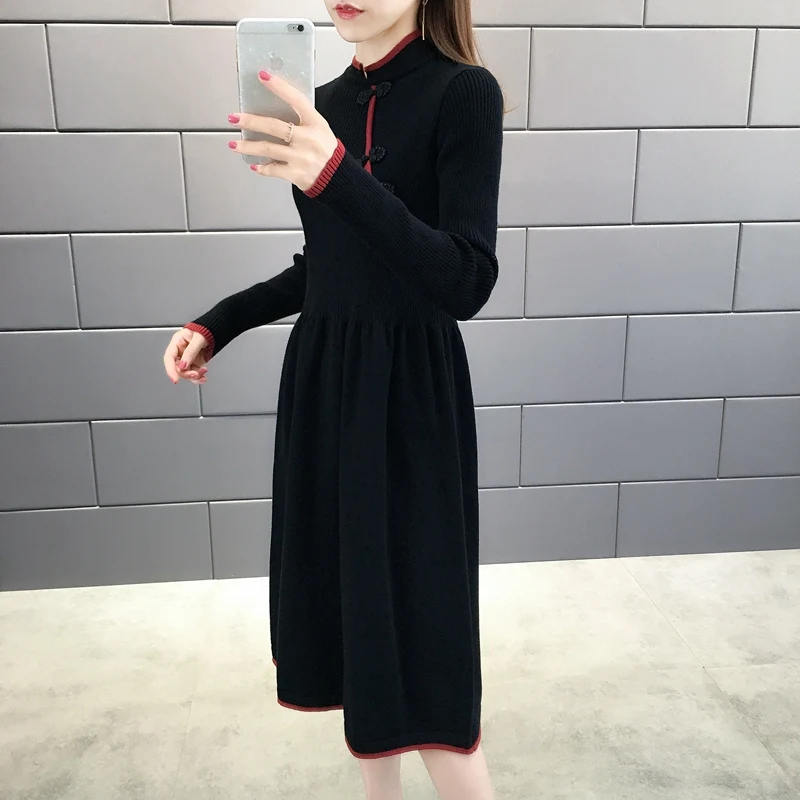 Новинка осени, корейские женские топы cheongsam, длинный пуловер, свитер с длинными рукавами, женский свитер