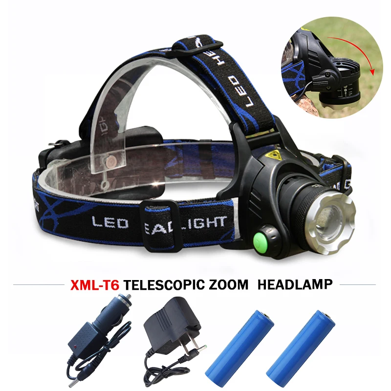 5000lm cree XML L2 T6 светодиодный налобный фонарь Водонепроницаемый выдвижной фонарик
