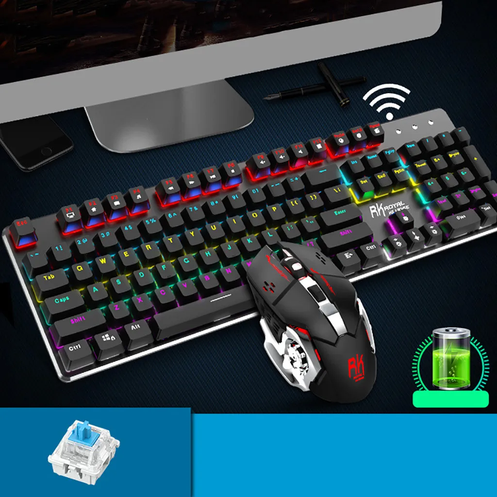 104 Keys Backlight Games Mechanical Wireless Keyboard With + 3600DPI Mouse Mice Silent Gaming Mouse Set For PC Laptop Office
