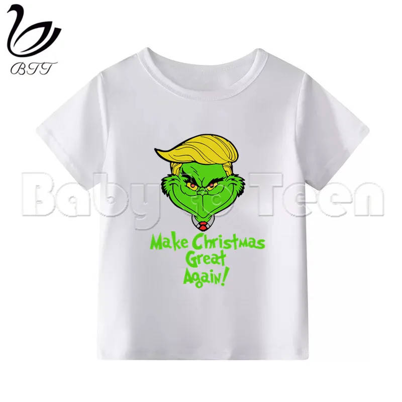 Grinch/детская футболка для маленьких мальчиков Модная белая футболка с короткими рукавами и рисунком забавная футболка для девочек повседневные футболки - Цвет: WhiteK