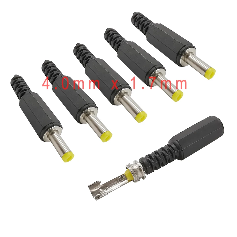 Conector de soldadura DC macho, 5/10mm x 4,0mm, 1,7x4,0mm, adaptador de soldadura recta, color negro, 1,7 Uds.