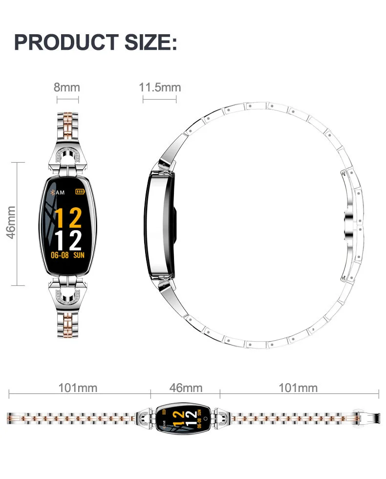 H8 Smart Watch Sport Heart Rate Monitor IP67Waterproof Fitness Bracelet Girl Women Sport Watche Smartwatch metal for Android ios