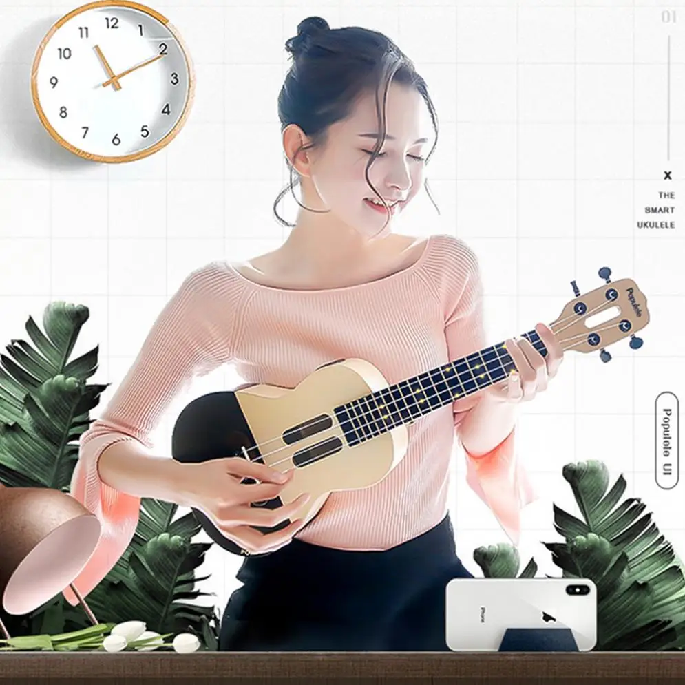  Populele U1 23 Inch Smart Concert Ukulele Spruce Wood Acoustic 4 Strings Guitar with APP Teaching - 4000261338104