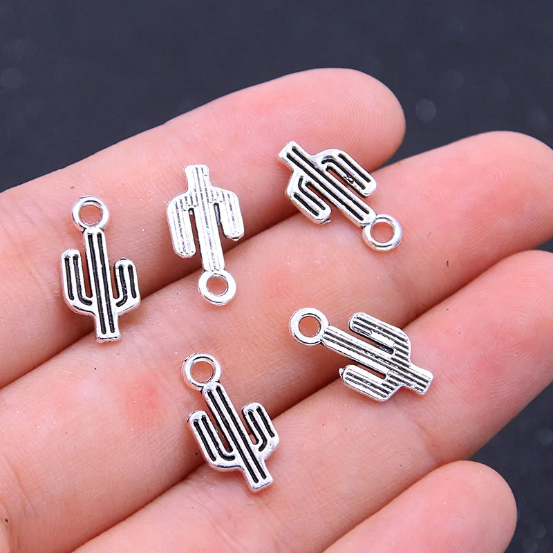 

80pcs 8*15mm Mini Cactus Charm Metal Alloy Ornament Plant Pendant DIY Craft