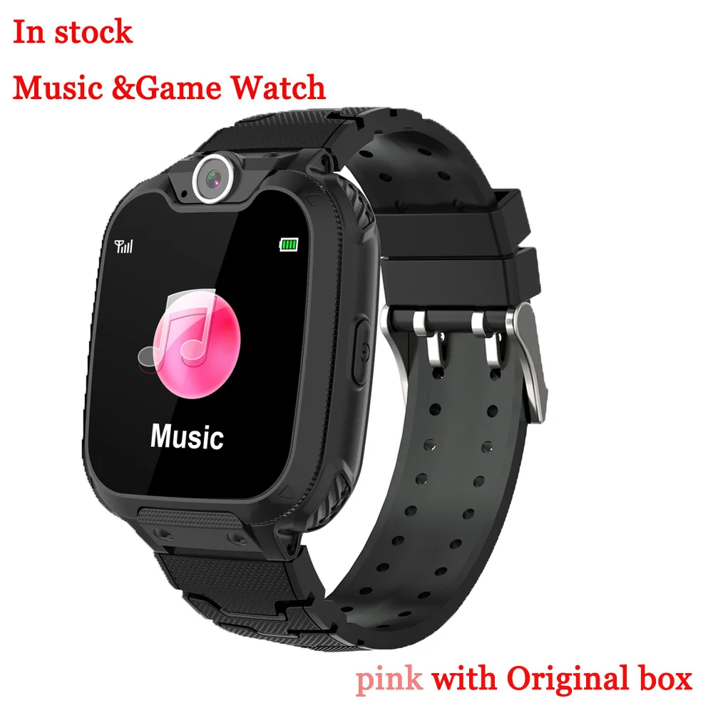 KG10 музыкальные умные часы для детей с камерой и телефоном, детские часы с цветным сенсорным экраном, SOS, умные детские часы для игры, музыкальные часы - Color: Black