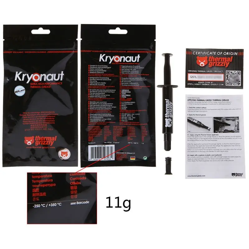 11g Thermal Grizzly Kryonaut CPU Processor Heatsink Fan Thermal Cooling Paste