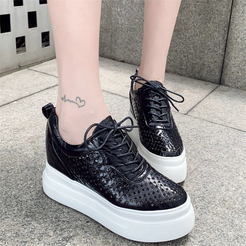 Zapatos de plataforma con cordones para mujer, botines de tacón alto con de cuero zapatillas de deporte informales con punta redonda, para verano|Botas hasta el tobillo| - AliExpress