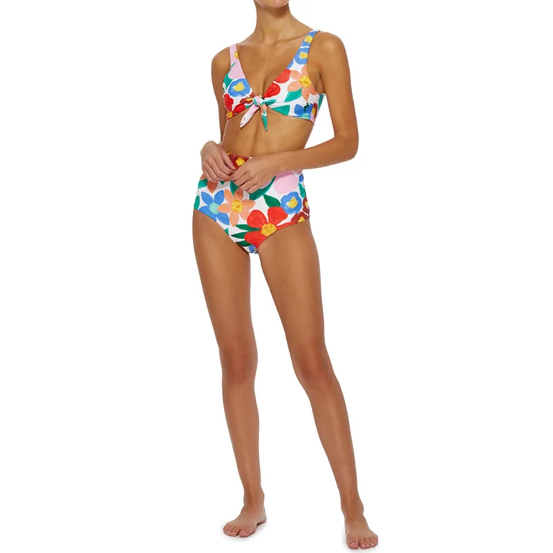 

Two-Pieces Suits Floral Sling With High Waist Bottoms Bikinis Set Wireless Women Summer Beach Swimsuit S swimwear women