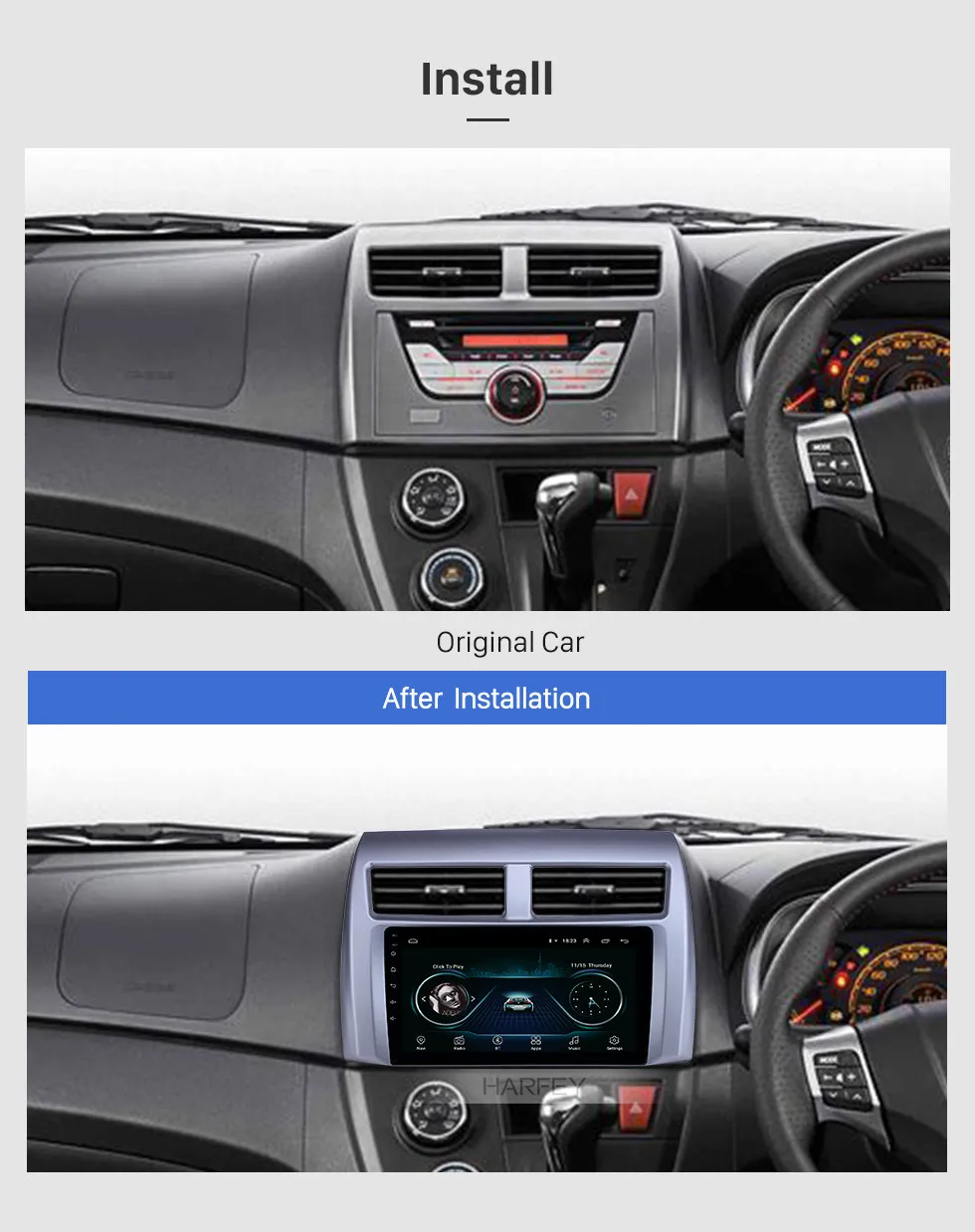Harfey " Android 9,1 Автомобильный gps радио для Proton Myvi- HD сенсорный экран Поддержка Carplay задняя камера автомобильный мультимедийный плеер