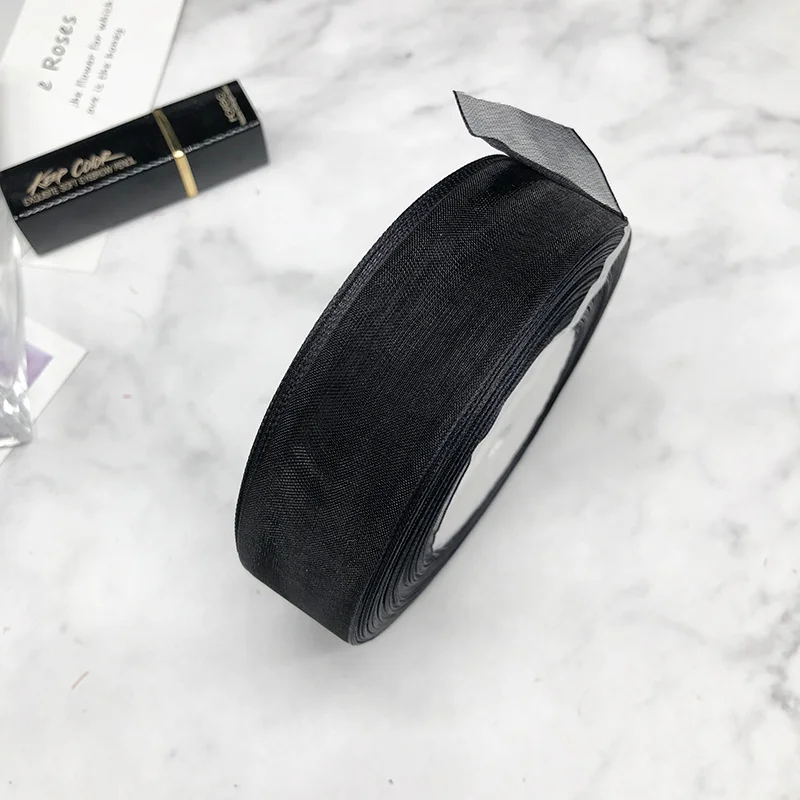 black Лента из органзы HINDJEF 6/"(25 мм) 50 ярдов/рулон для декоративной упаковки подарков свадебные ремесла Рождественская подарочная упаковка ручной работы DIY - Цвет: black