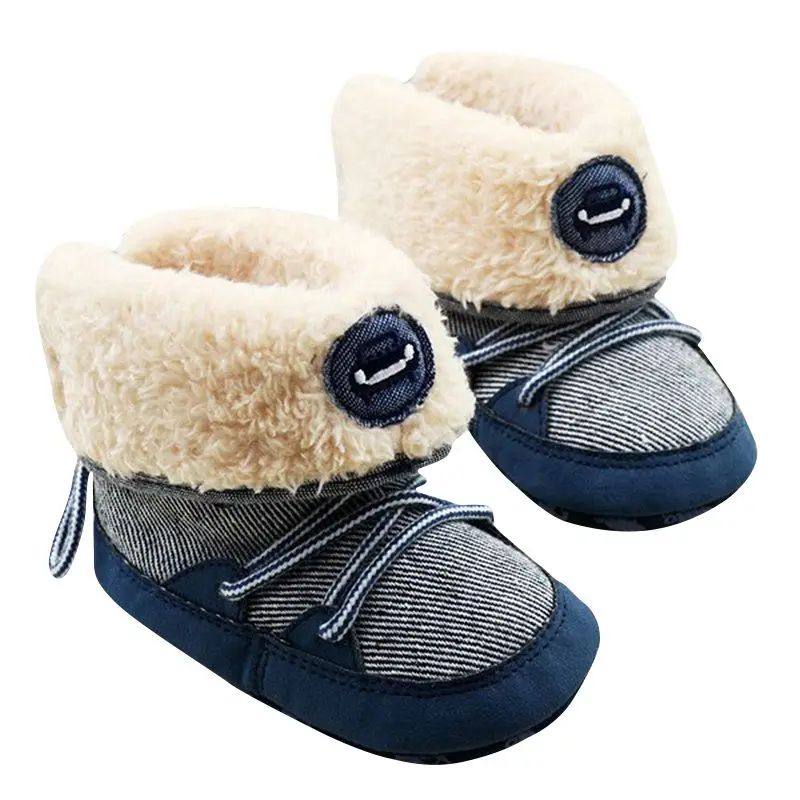 Зимние хлопковые ботинки для маленьких мальчиков и девочек; милые однотонные ботинки для первых шагов; теплые удобные кроше вязаный флисовый ботиночки - Цвет: Blue D
