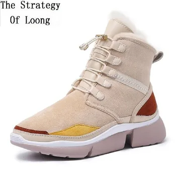 

Outdoor Casual Fashion Women Nubuck Thick Sole Short Snow Boots Ladies Wool Plush Sewing Patchwork Ankle Sneakers Boots 191225
