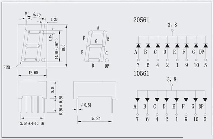 0.56 인치 0.56in 흰색 7 세그먼트 LED 디스플레이 공통 양극 0.56 인치 1 비트 디지털 튜브 플라스틱 금속 (Nixie 튜브에 0.56)