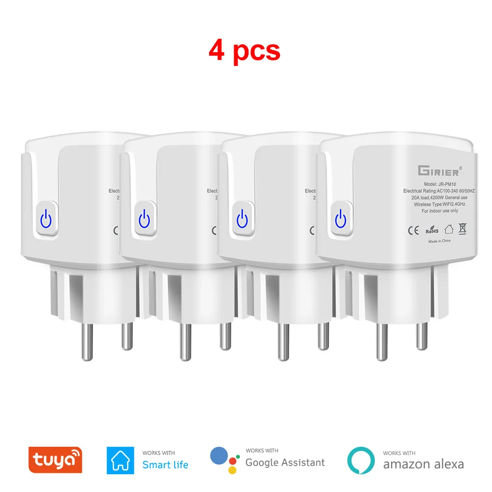 GIRIER Tuya Wifi Smart Plug 20A EU Smart Socket Outlet with Power Monitor Timer Function 4200W Compatible with Alexa Google Home 