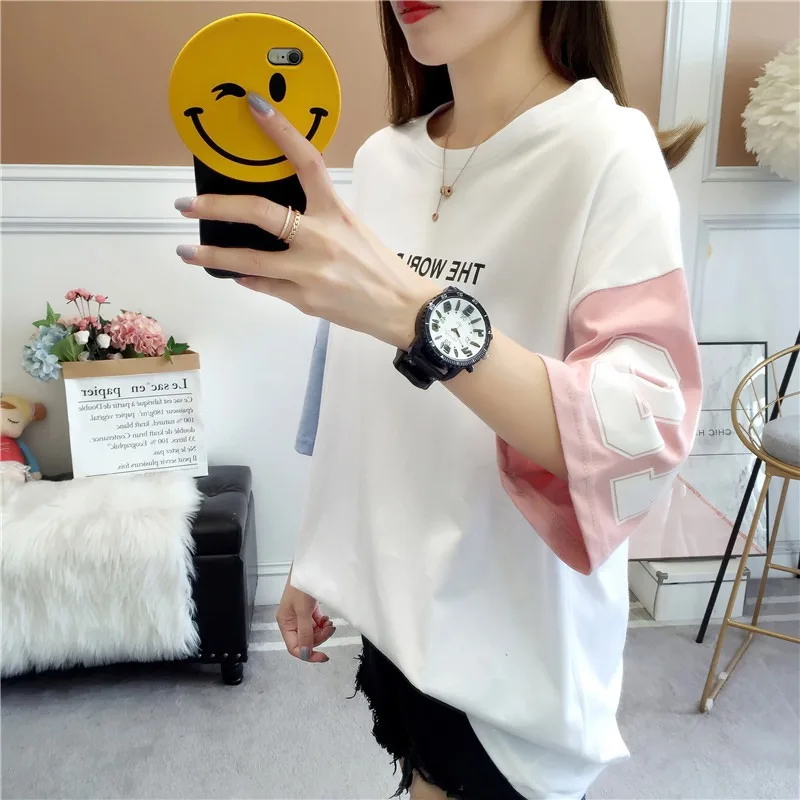 Белый Women Summer Tee Oversize Letter Print Half Sleeve Casual Tshirt Ladies T-shirt Streetwear Tee - Цвет: Белый