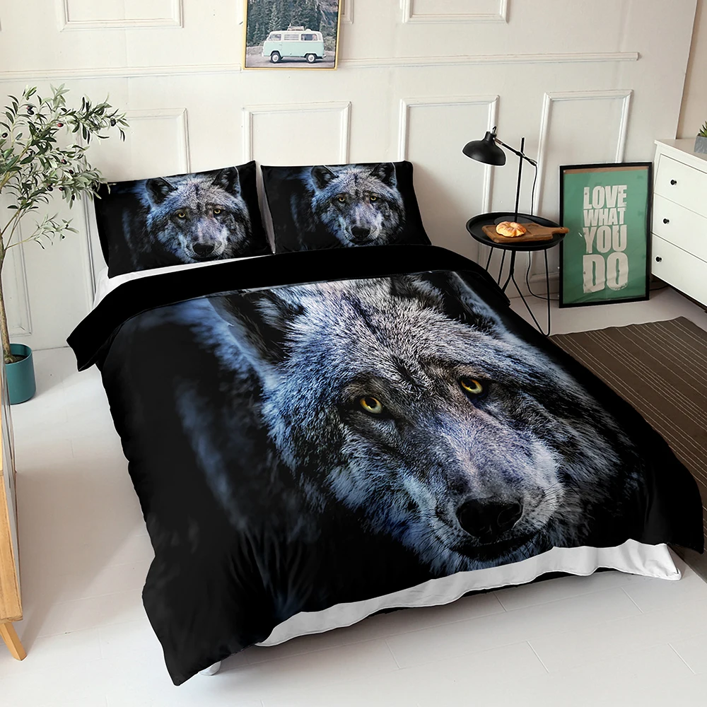 

Black Bedding Sets 3d Bedding Linens Wolf Printed Duvet Cover With Pillowcases King Queen Comforter Set Home Textiles