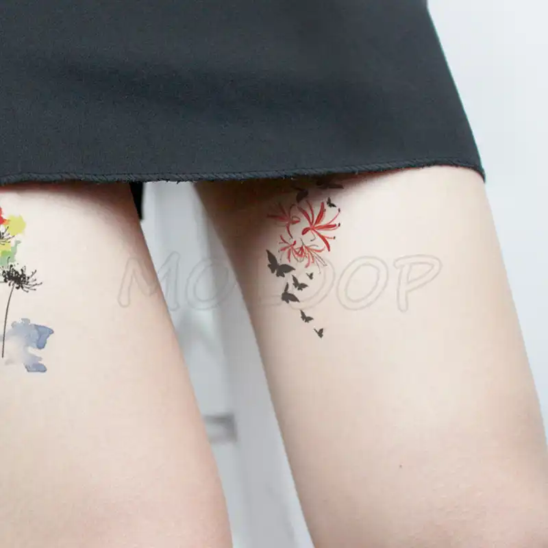 Tatuaje Pegatina Temporal Mariposa Roja Arana Serpiente Flor De