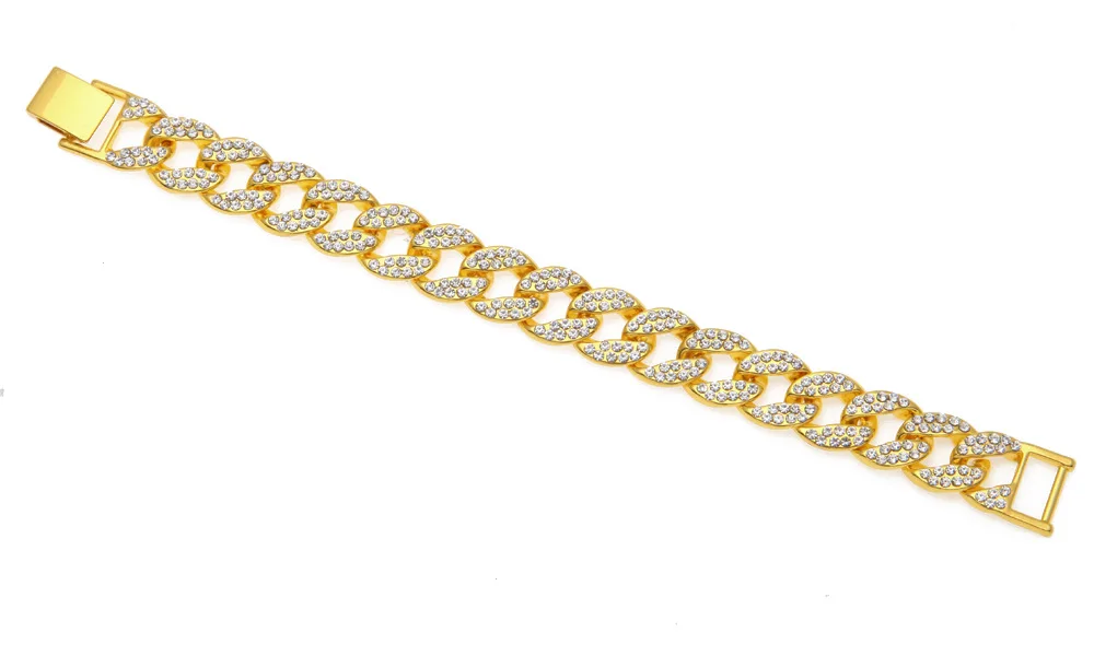 15 мм Мужская хип-хоп Iced Out Bling Full Rhinstones золотая, серебряная цепочка, ожерелье в стиле Майами, кубинская сеть, ожерелье s браслет, ювелирные изделия Хип-хоп