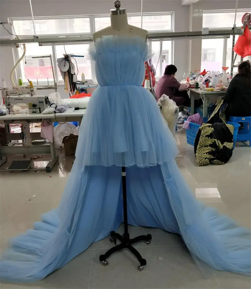 Многоярусные Длинные вечерние платья Robe de Soiree Sweep Train настоящие фотографии небесно-синее платье для выпускного вечера