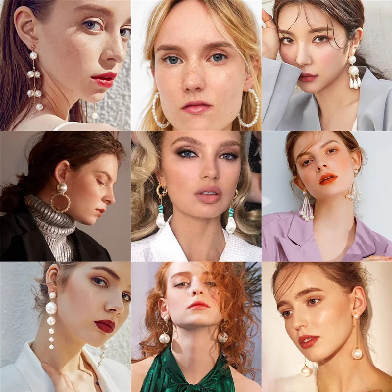 

Trendy Big Round Pendant Drop Earrings For Women Fashion Pearl Charm Statement Jewelry Wedding Earrings Female