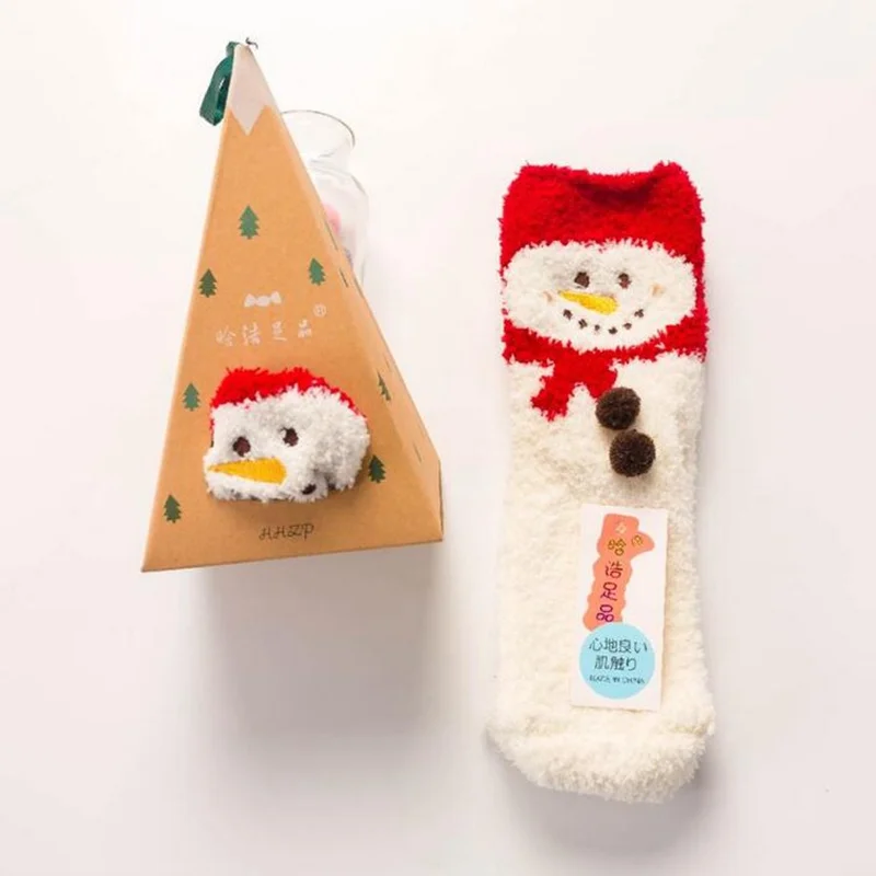 1pair fuzzy socks warm socks Embroidery Cartoon Casual Christmas Socks Towel socks Cute Sleep Socks Funny Socks Women kawaii Hot