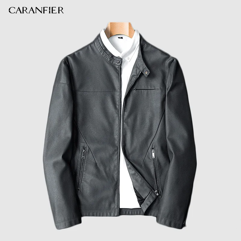 Серый CARANFIER мужские Куртки из искусственной кожи модное Зимнее Пальто мотоциклетная Байкерская кожаная куртка мужская одежда толстые бархатные пальто m-xxxl - Цвет: Серый