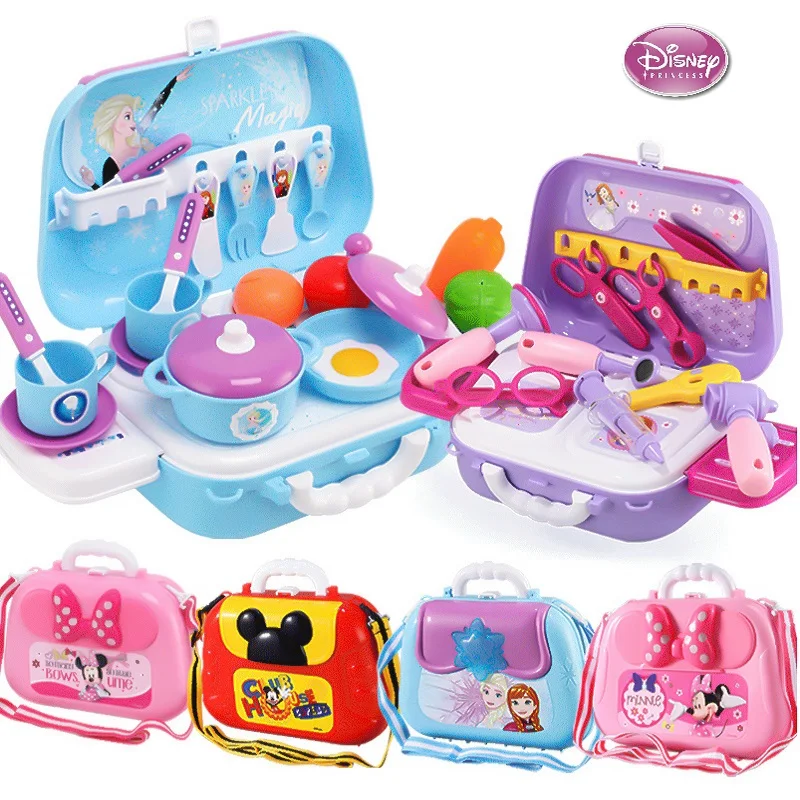 Princesa de Disney juguete para jugar a las casitas chica cosmético de simulación de cocina utensilios de cocina Doctor Caja de Herramientas mochila Mickey Minnie de peluche de juguete