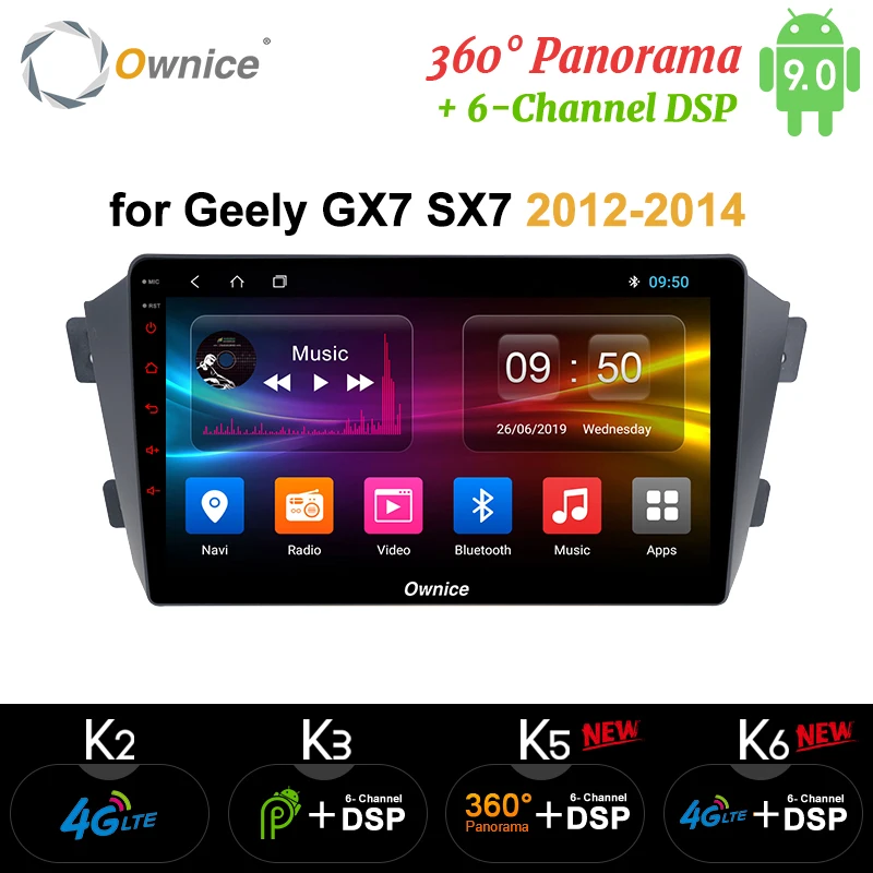 Ownice k3 k5 k6 Android 9 машинный DVD проигрыватель для Geely GX7 SX7 2012 2013 Радио Стерео gps навигация 8Core 4 аппарат не привязан к оператору сотовой связи SPDIF DSP 360
