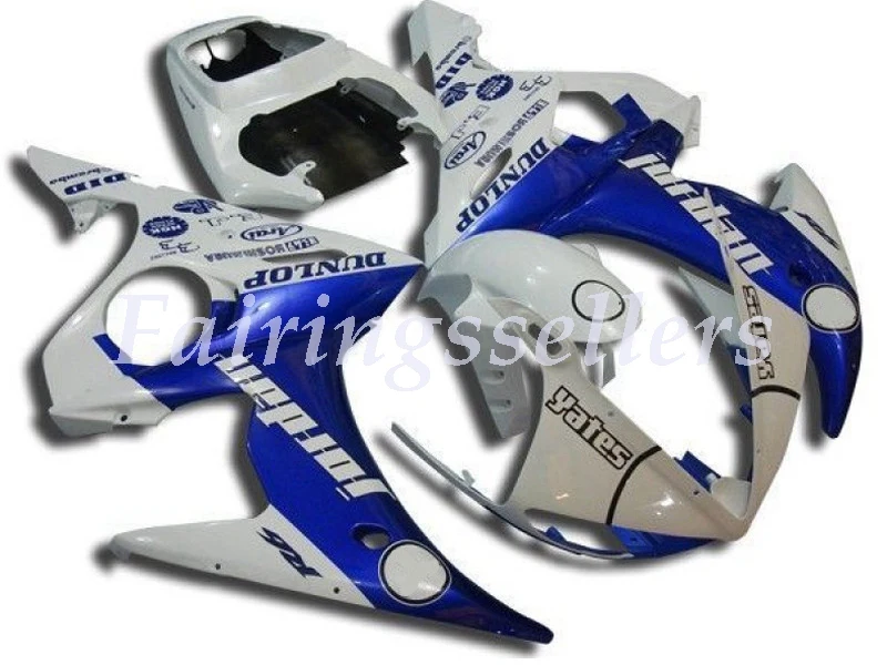 Новые ABS Пластиковые обтекатели подходят для Yamaha Обтекатели YZFR6 2003 2004 2005 обтекатель кузова YZF R6 03 04 05 на заказ синий и белый