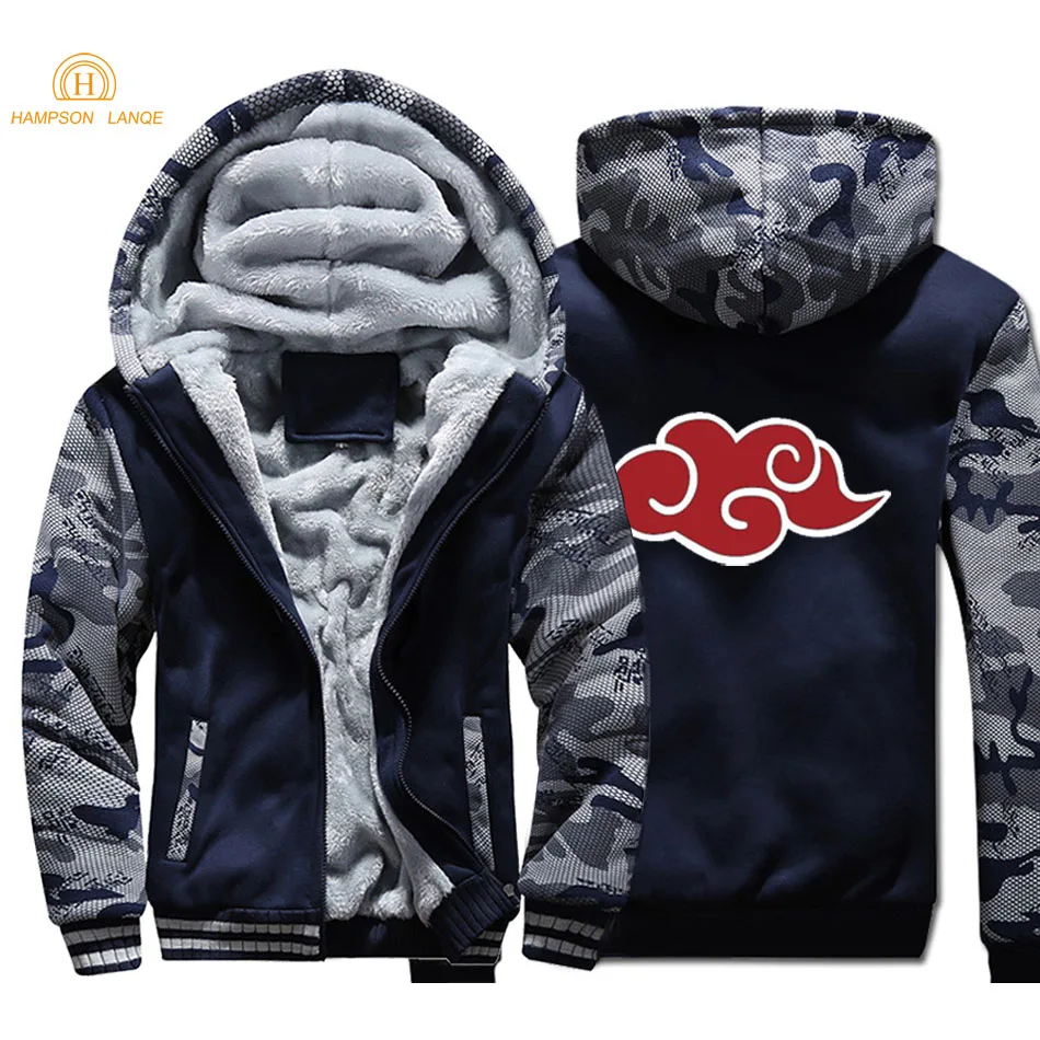 Японское аниме Наруто, Akatsuki, красное облако, мужские толстовки,, осень, зима, мужские толстые камуфляжные куртки, теплые флисовые мужские толстовки - Цвет: Dark blue