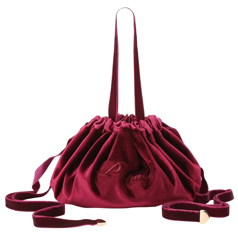 

New Velvet Drawstring Makeup Bag Case Women Large Capacity Storage Organizer Travel Make Up Cosmetic Bag Toiletry Bag Red Wine
