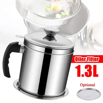 

1.3L Kitchen Cooking Tool Oil Filter Storage Can Grease Strainer Pot Container Practical And Safe Kitchen Supplies