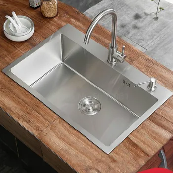 

900 Manual sink 304 stainless steel hand basin thickening dishwashing kitchen sink Washing vegetables sink single slot