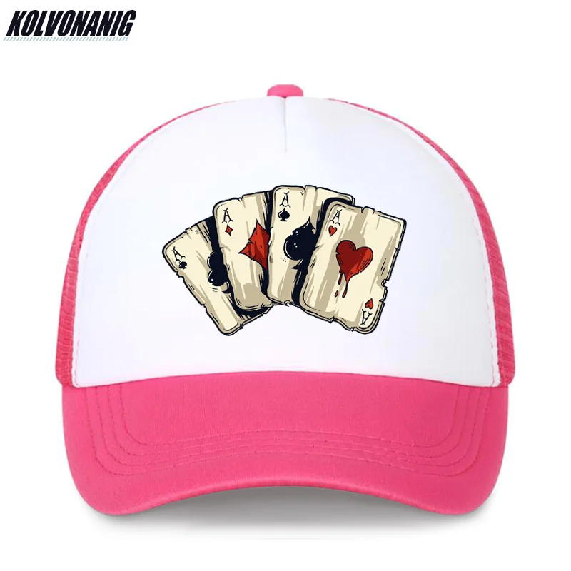 Летняя мода Poker Spades бейсболка с принтом s для мужчин и женщин уличная хип-хоп snapback сетчатые шапки dad hat trucker cap - Цвет: Adult-Rose Red